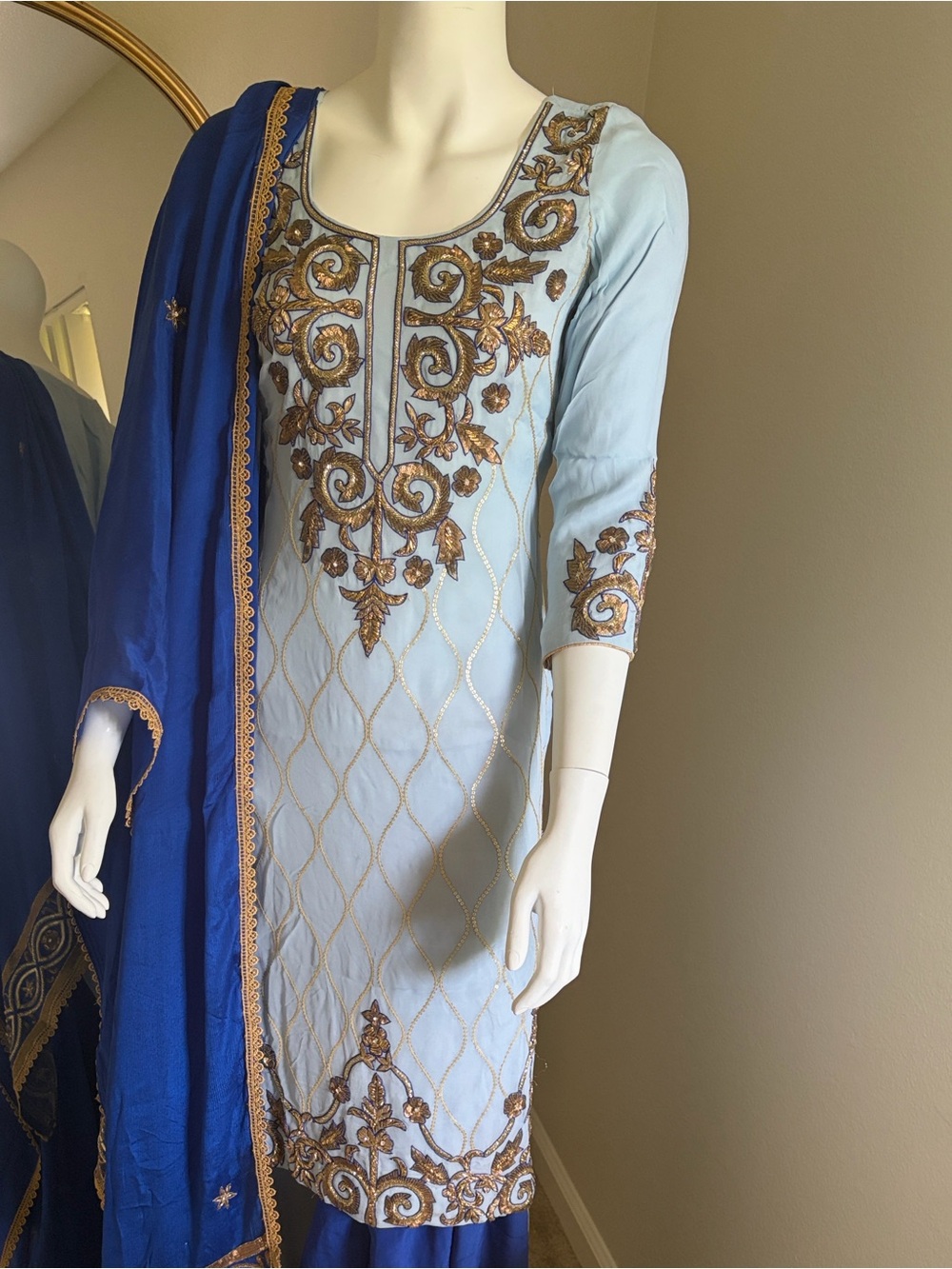 Elegant Blue Palazzo Pants Indian outfit 3 piece Indian suit